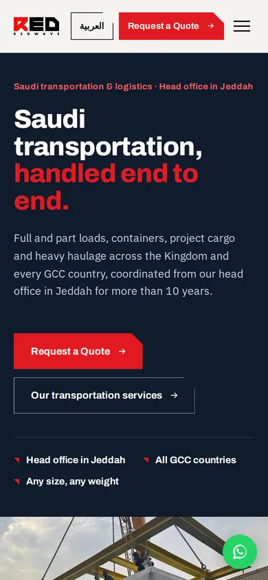 Redwave Transport and Logistics website on a mobile phone